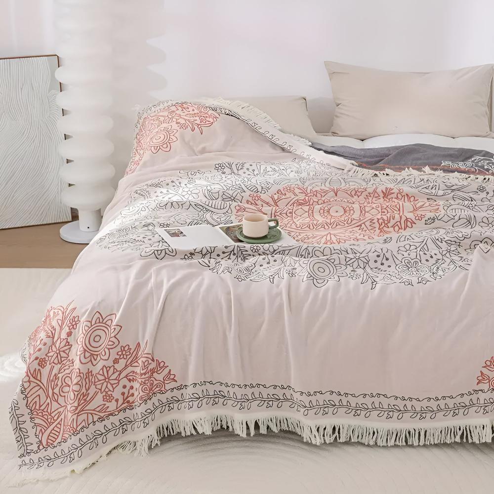Scandinavian Reversible Jacquard Cotton Blanket in Four Colours | Clean Nordic Pattern, Reversible | Throw Blankets