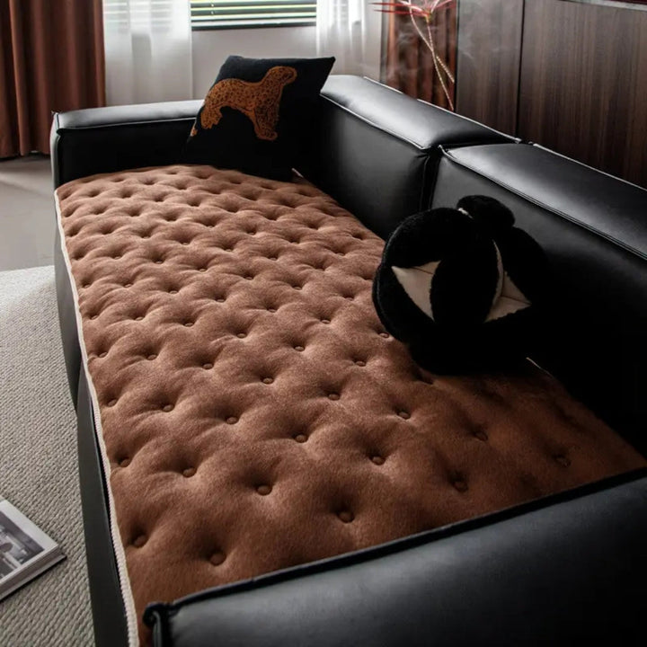 Button Tufted Plush Sofa Cover in Machine-Washable Microfiber | Tufted Softness for Seat Cushions | Sofa Covers