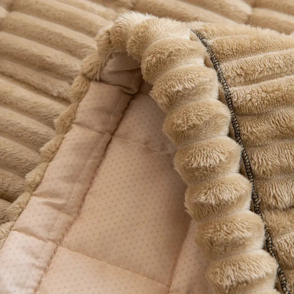 Plush Flannel Sofa Cover with Hand-Pleated Edges, Anti Slip | Pleated Flannel Cover That Grips | Sofa Covers