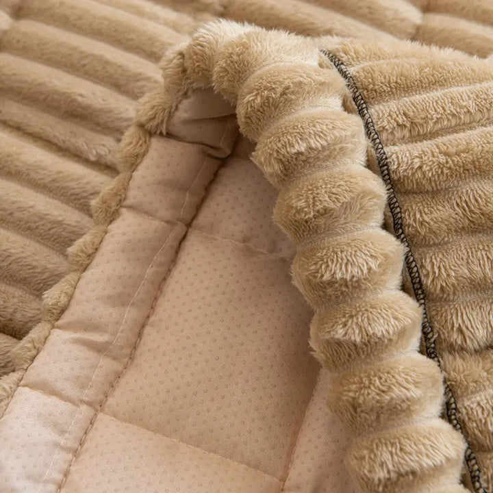 Plush Flannel Sofa Cover with Hand-Pleated Edges, Anti Slip | Pleated Flannel Cover That Grips | Sofa Covers