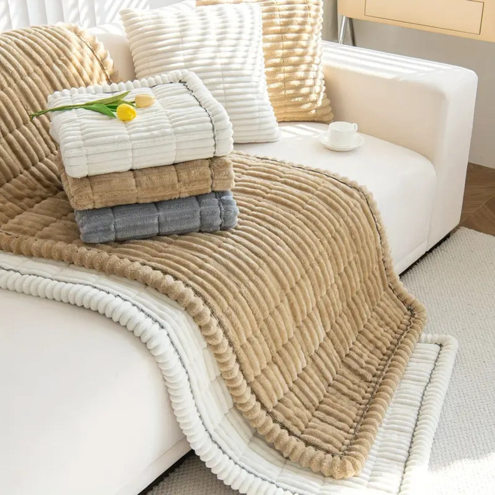 Plush Flannel Sofa Cover with Hand-Pleated Edges, Anti Slip | Pleated Flannel Cover That Grips | Sofa Covers