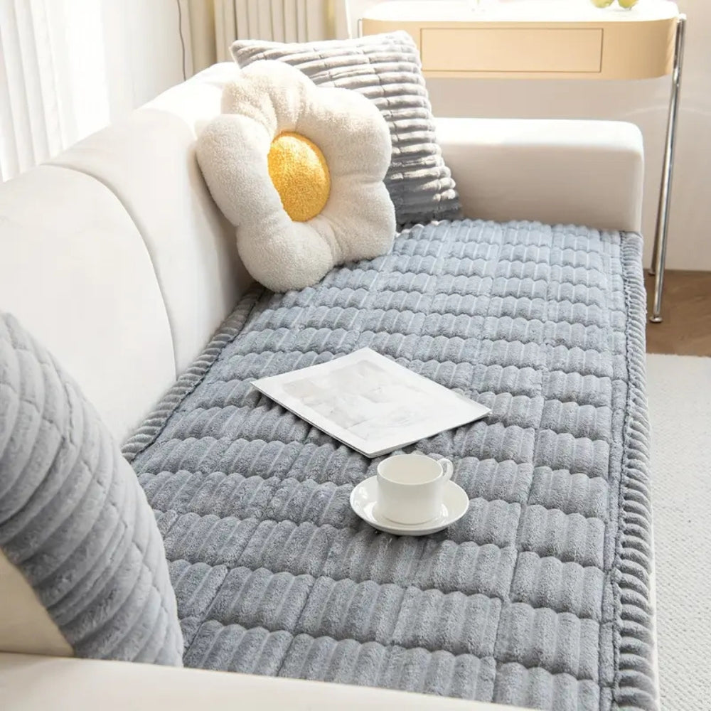 Plush Flannel Sofa Cover with Hand-Pleated Edges, Anti Slip | Pleated Flannel Cover That Grips | Sofa Covers