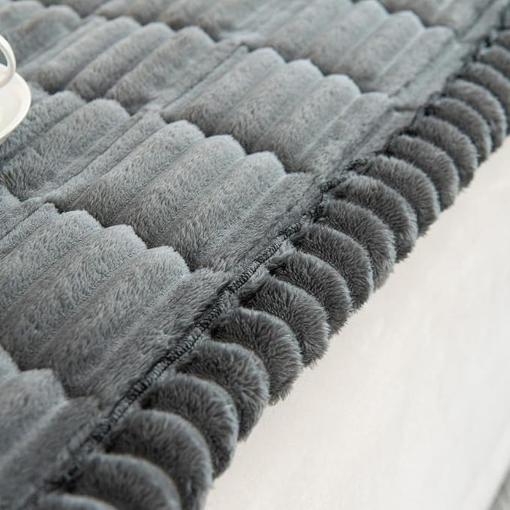 Plush Flannel Sofa Cover with Hand-Pleated Edges, Anti Slip | Pleated Flannel Cover That Grips | Sofa Covers