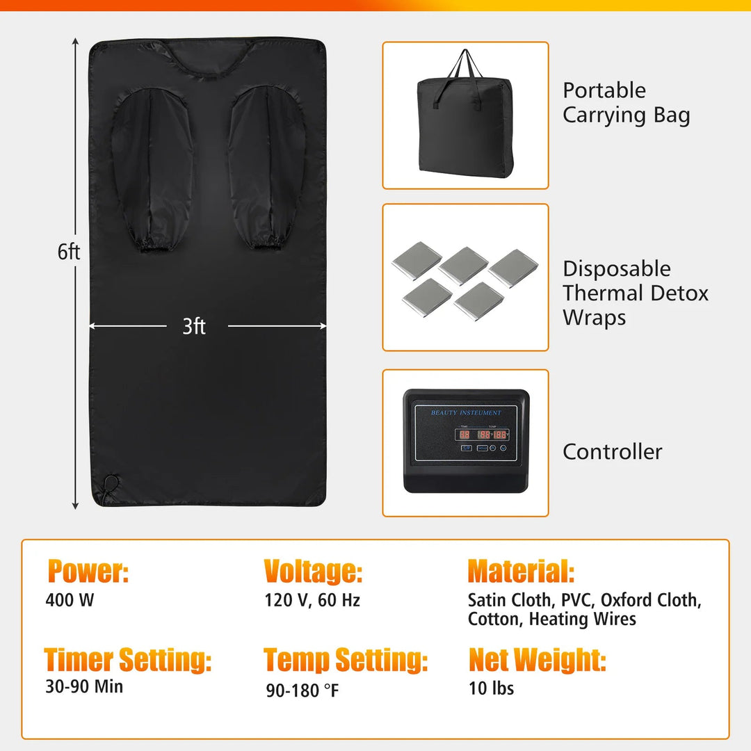 Foldable Infrared Sauna Blanket with Armholes, Timer and Carry Bag | Spa-Style Heat at Home | Sauna Blankets