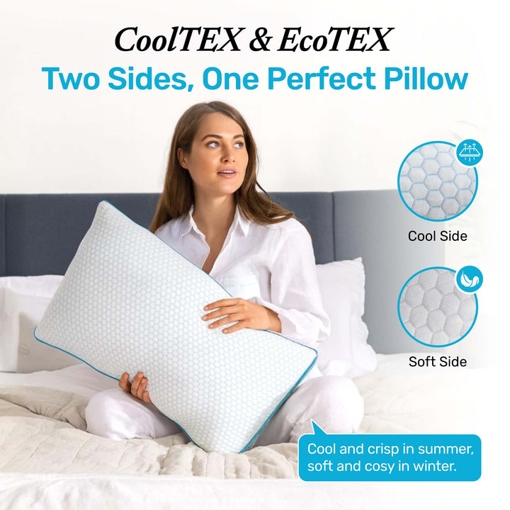 Dual-Sided Hybrid Pillow with Cooling Honeycomb and Bamboo Layers | Cooler Nights, All Seasons | Bed Pillows