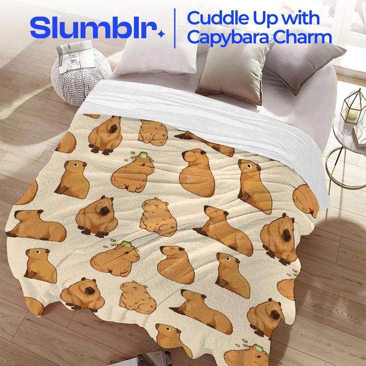 Capybara Print Plush Flannel Blanket with Soft Lightweight Feel | Playful Capybara Throw for Home | Throw Blankets