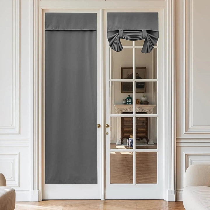 Thermal Insulated Blackout French Door Curtain, Tie Up Panel 66x173cm | Darkness and Privacy for Glass Doors | Door Curtains