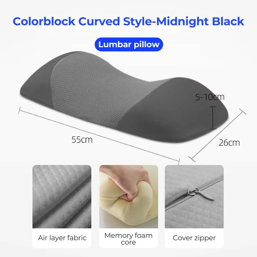 Contoured Memory Foam Lumbar Pillow with Anti-Slip Base | Lower Back Support That Stays Put | Lumbar Pillows