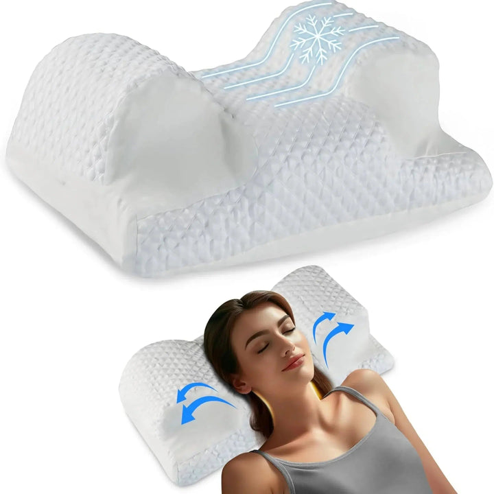 Cooling Ergonomic Memory Foam Contour Pillow for All Sleep Positions | Cool Contoured Support | Bed Pillows