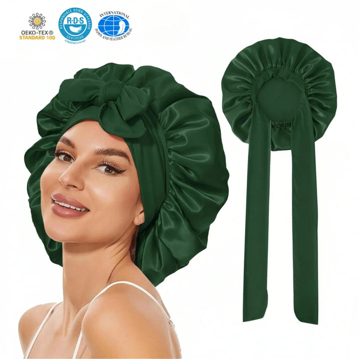 Satin Silk Sleep Bonnet with Adjustable Tie Band | Gentle Overnight Hair Cover | Sleep Bonnets