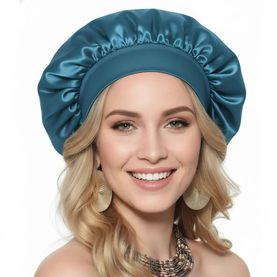 Double Layer Satin Sleep Bonnet with Soft Elastic Band and Wide Brim | Smoother Hair by Morning | Sleep Bonnets
