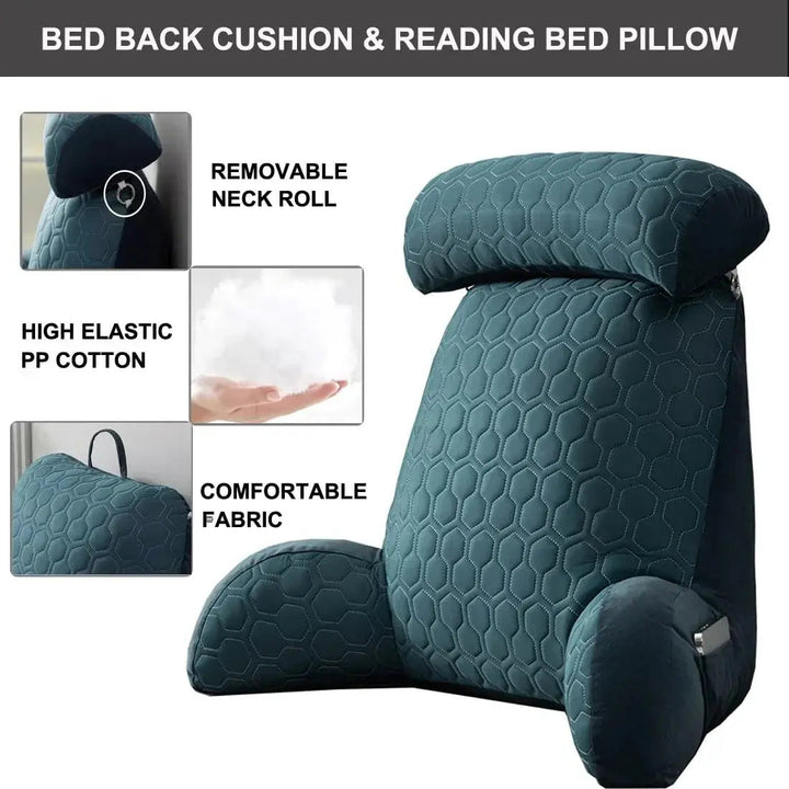 Silk-Blend Reading Pillow with Side Pockets and Washable Cover | Backrest Pillow With Pockets | Reading Pillows