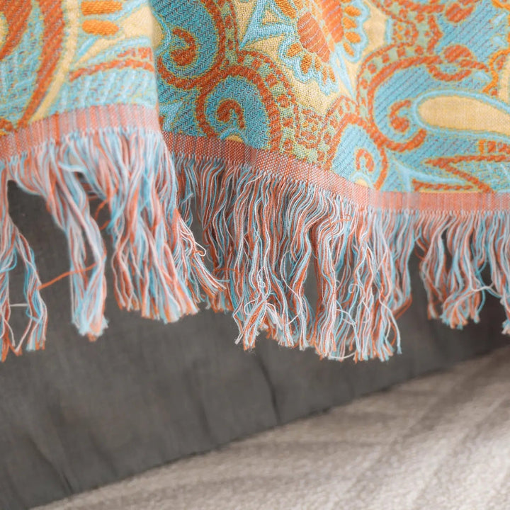Bohemian Reversible Paisley Cotton Blanket with Playful Tassels | Colourful Paisley, Flip for Variety | Throw Blankets