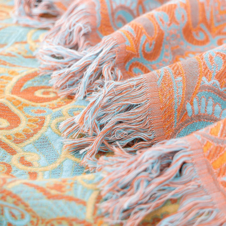 Bohemian Reversible Paisley Cotton Blanket with Playful Tassels | Colourful Paisley, Flip for Variety | Throw Blankets