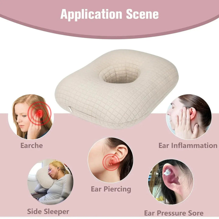 Cotton Ear Pillow with Center Opening for Side Sleepers | Pressure-Free Side Sleeping | Ear Pillows