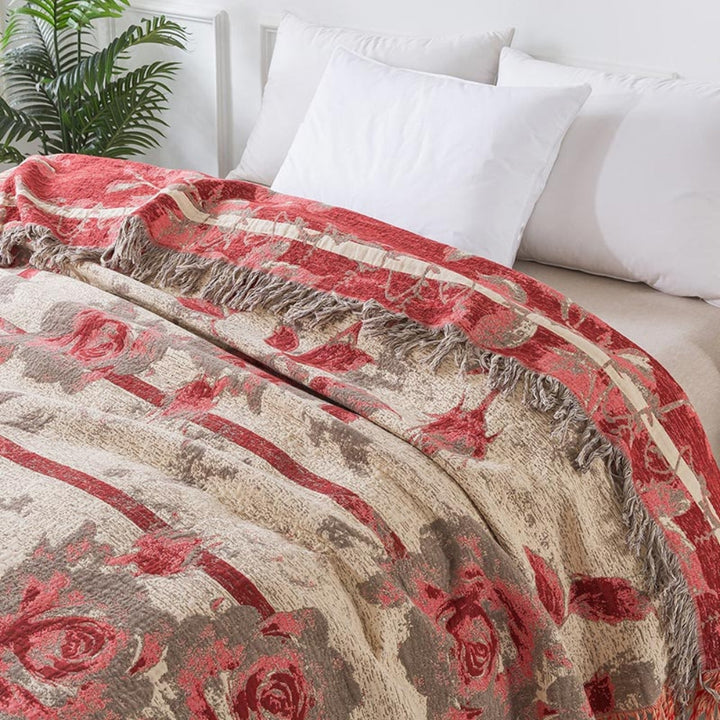 Floral Jacquard Quilted Cotton Throw Blanket for Year-Round Use | Quilted Texture and Floral Jacquard | Throw Blankets