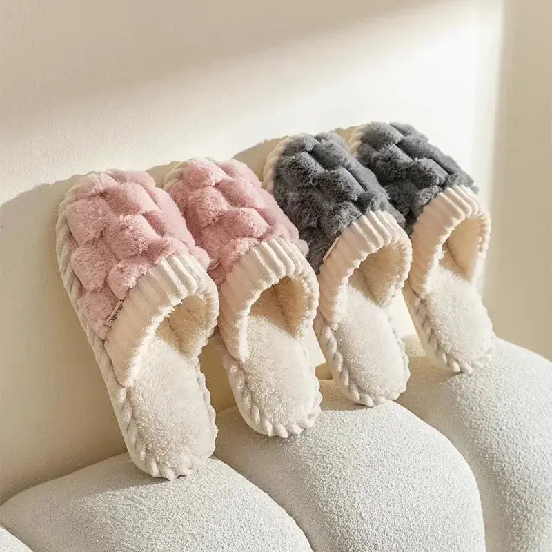 Cotton Plush Indoor Slippers with Anti-Slip Sole in Sizes 36 to 45 | Warm Plush-Lined Home Slippers | Slippers