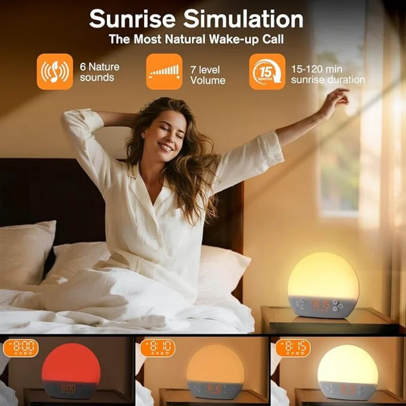 Sunrise Alarm Clock with White Noise and 30 Sleep Sounds | Gentle Light and Sound Routine | Sunrise Alarm Clocks