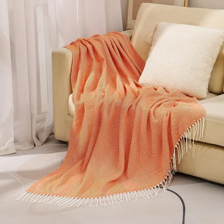 Nordic Stripe 100% Cotton Throw Blanket for Sofa and Bed | Nordic Stripes in Pure Cotton | Cotton Blankets