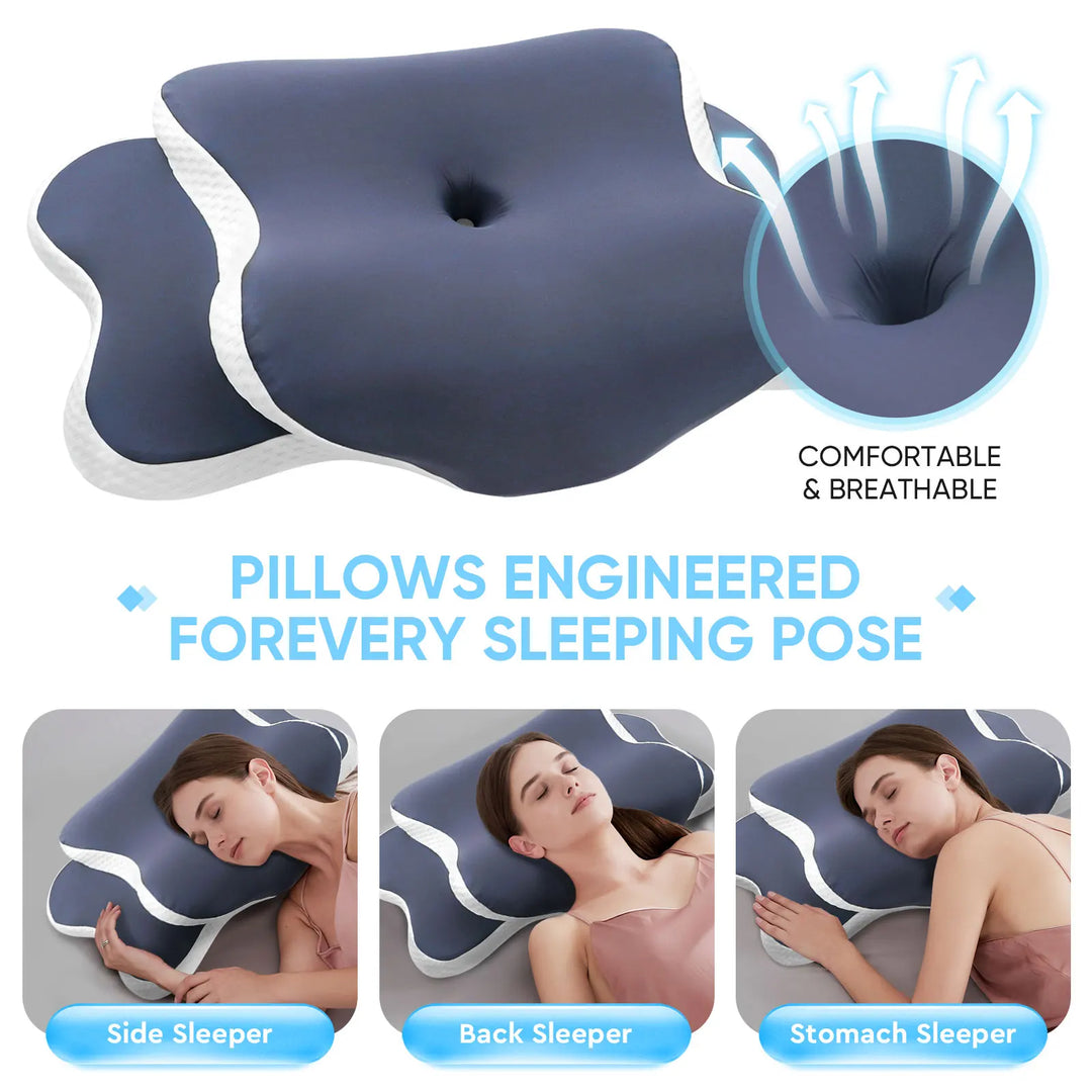 Memory Foam Butterfly Neck Pillow with Two Support Heights | Pick Your Pillow Height | Bed Pillows