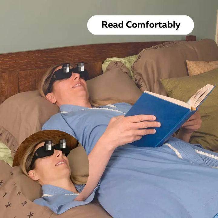 Horizontal Lazy Reading Glasses with 90 Degree Prism Mirror Lenses | Read Lying Flat, No Neck Tilt | Reading Glasses