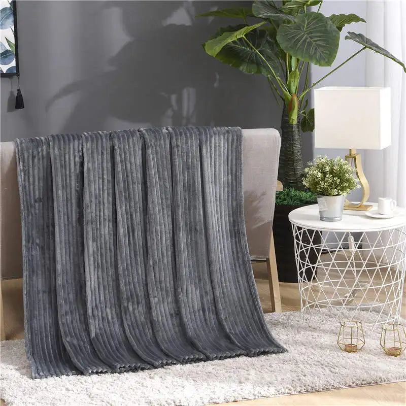Faux Fur Style Ribbed Flannel Fleece Throw Blanket | Fluffy Ribbed Warmth for Winter | Throw Blankets