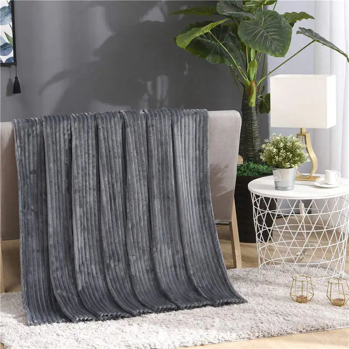 Faux Fur Style Ribbed Flannel Fleece Throw Blanket | Fluffy Ribbed Warmth for Winter | Throw Blankets