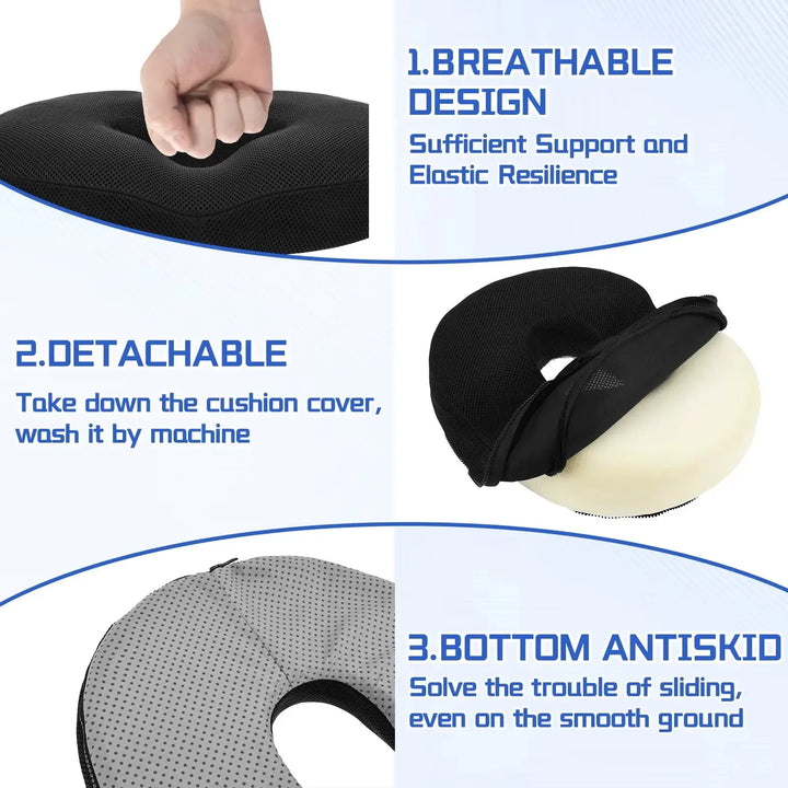 Supportive Comfort Ring Donut Cushion in Memory Foam with Mesh Cover | Donut Seat Comfort for Desks | Seat Cushions