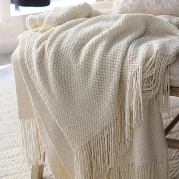 Cream White Wool-Style Blanket for Cosy Relaxing in Every Season | Ivory Blanket for Calm Rooms | Throw Blankets