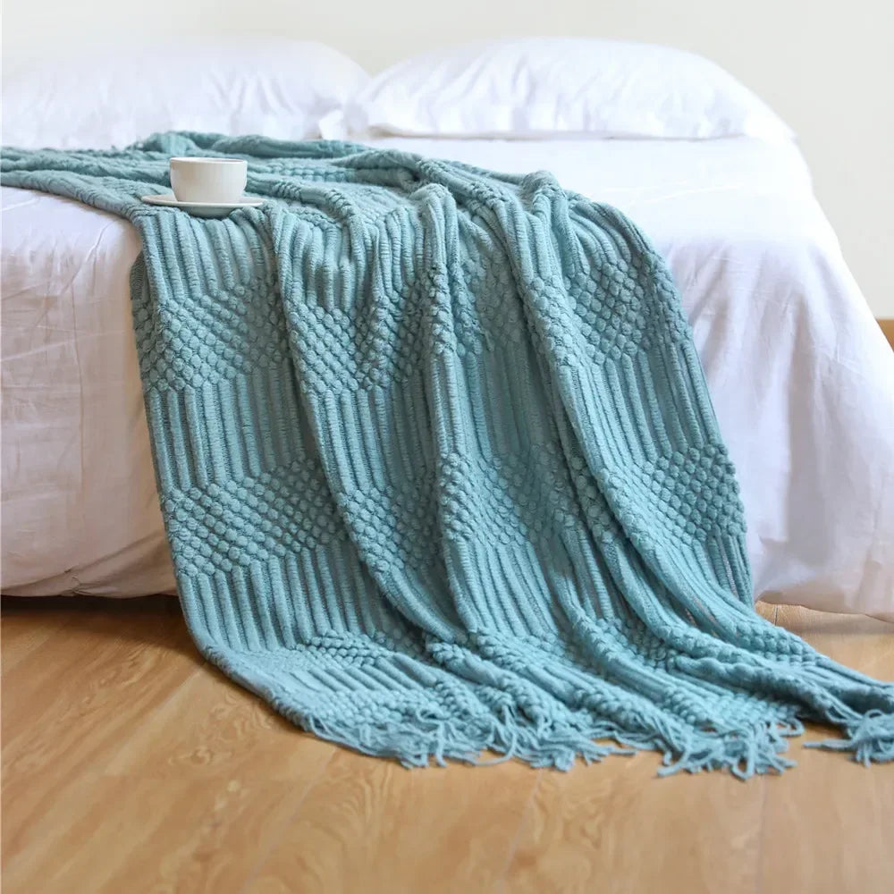 Nordic Style Thick Knitted Throw Blanket in Soft Synthetic Cashmere, Six Colours | Plush Nordic Knit for Chilly Evenings | Throw Blankets