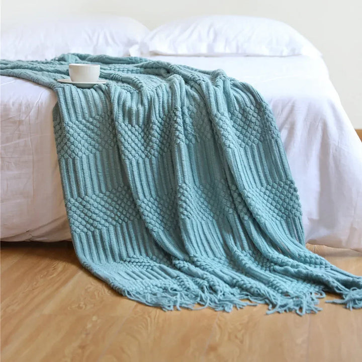 Nordic Style Thick Knitted Throw Blanket in Soft Synthetic Cashmere, Six Colours | Plush Nordic Knit for Chilly Evenings | Throw Blankets