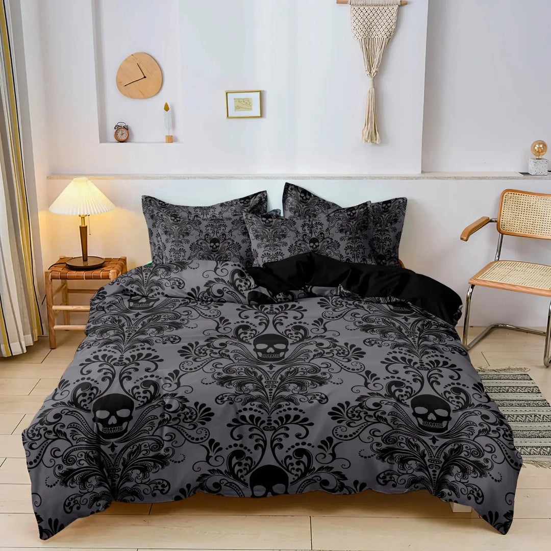 Gothic Print Duvet Set with Dark 3D Pattern and 2 Pillow Shams | Gothic 3D Print Duvet Set | Duvet Sets