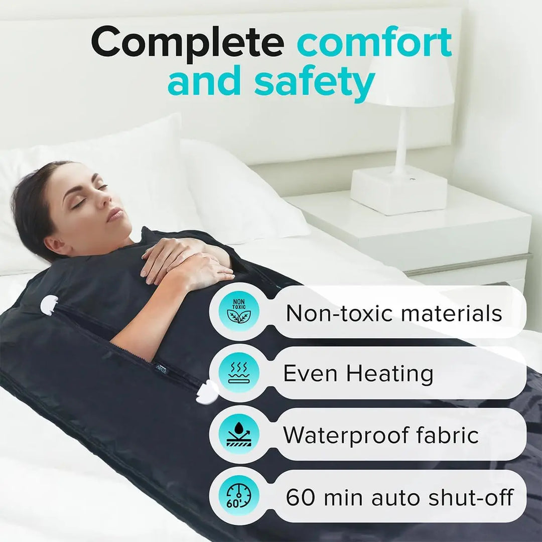 Foldable Infrared Sauna Blanket with 6 Heat Levels and Arm Zippers | Home Sauna Warmth, Arms Free | Sauna Blankets