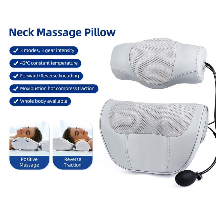 Contoured Neck Massage Pillow with Heat and Adjustable Air Support | Warmth and Adjustable Neck Support | Massage Pillows