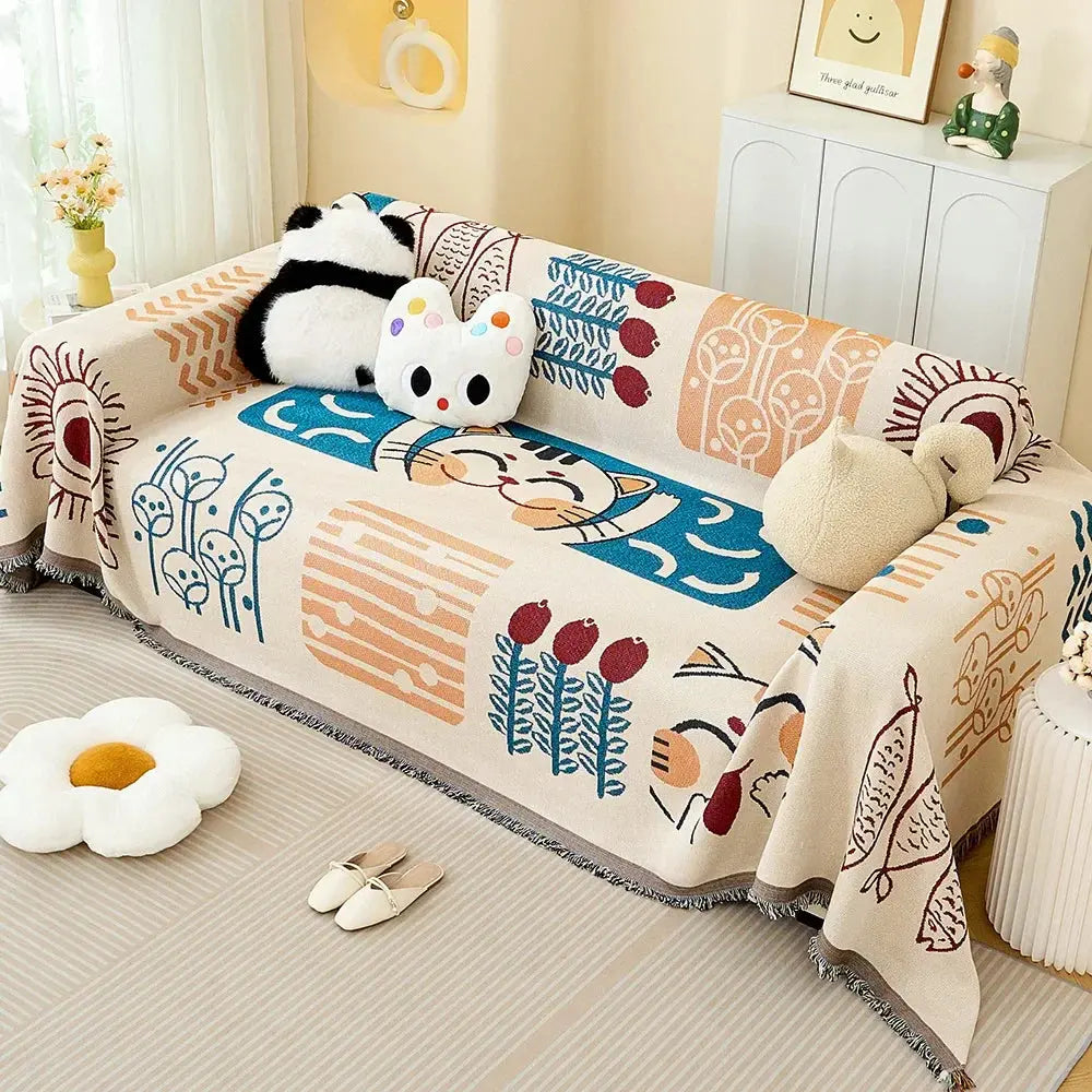 All-Season Cotton Yarn Sofa Cover Blanket for Home and Camping | Natural Cotton Cover for Furniture and Outdoors | Sofa Covers