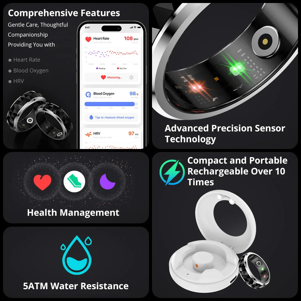 Smart Ring with Rotating Spinner, Charging Case and Sleep Tracking | Track Your Day and Fidget Too | Smart Rings