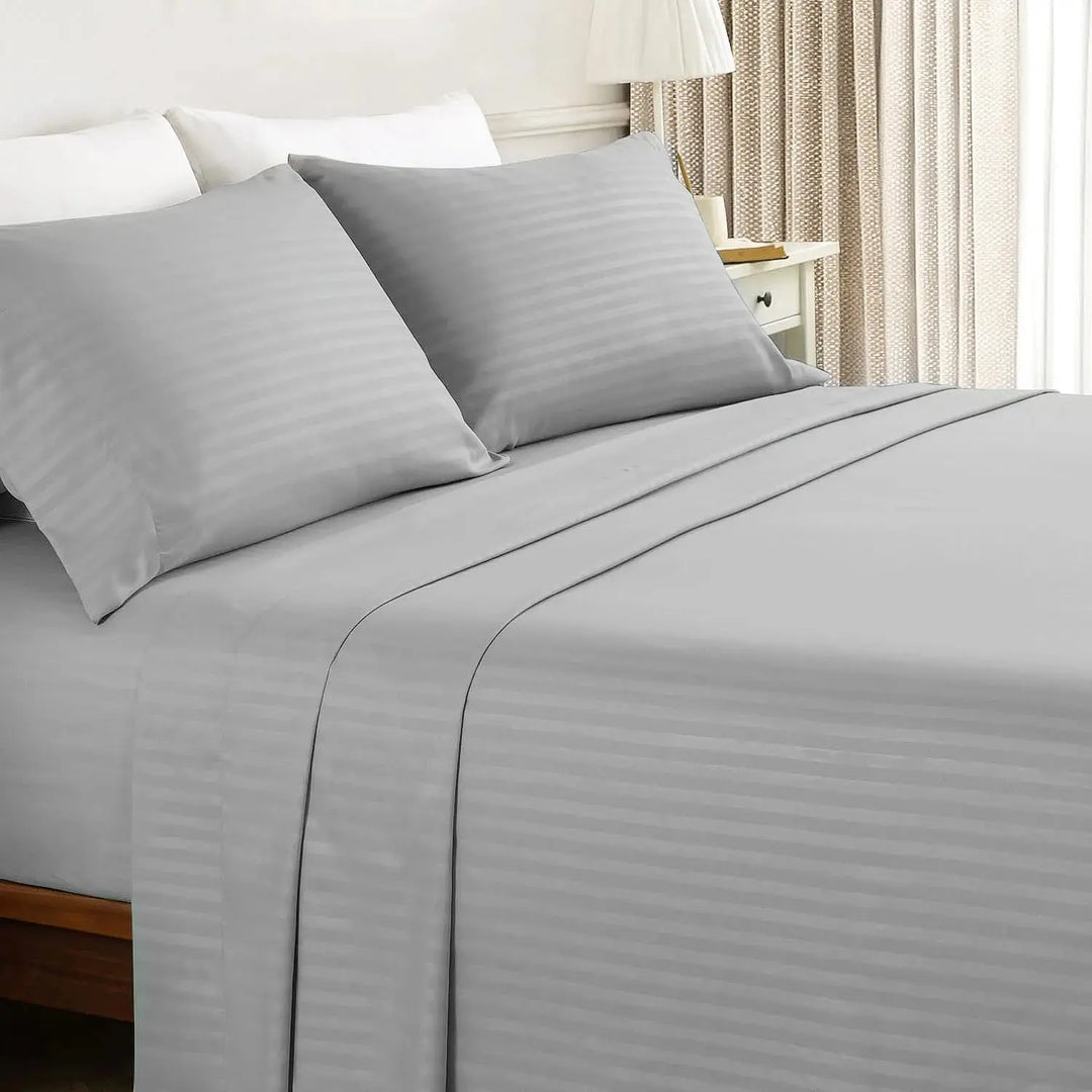 Solid Stripe Sheet Set with Fitted and Flat Sheets and Pillowcases | Solid Stripe Bed Sheet Set | Sheet Sets