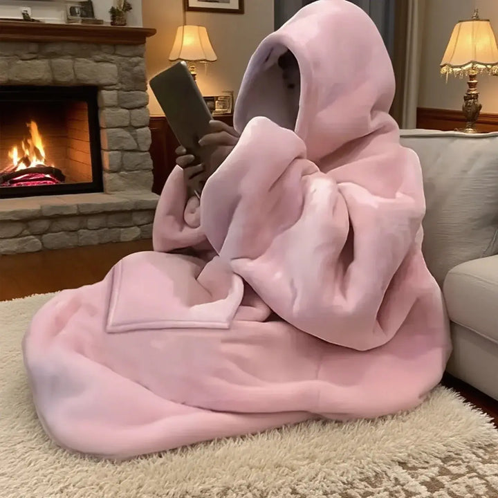 Reversible Plush Snuggle Hoodie Blanket with Kangaroo Pocket | Reversible Warmth with a Pocket | Hooded Blankets