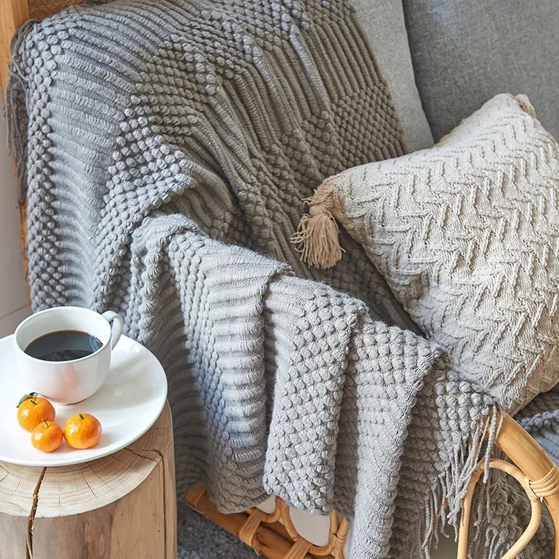 Nordic Style Thick Knitted Throw Blanket in Soft Synthetic Cashmere, Six Colours | Plush Nordic Knit for Chilly Evenings | Throw Blankets