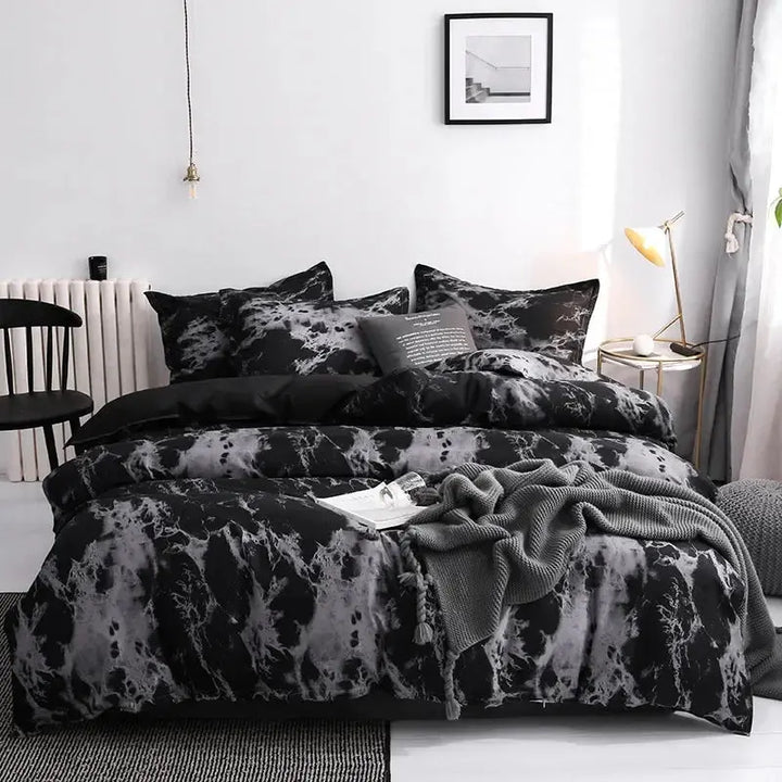 Modern Marble Print Duvet Cover Set 3 Piece in Brushed Microfiber | Bold Marble Look for the Bed | Bedding Sets