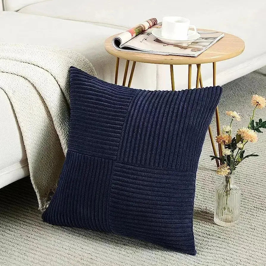 Rust Boho Throw Pillow Cover with Cross Corduroy Patchwork, Insert Included | Rust Boho Corduroy Throw Pillow | Decorative Pillows