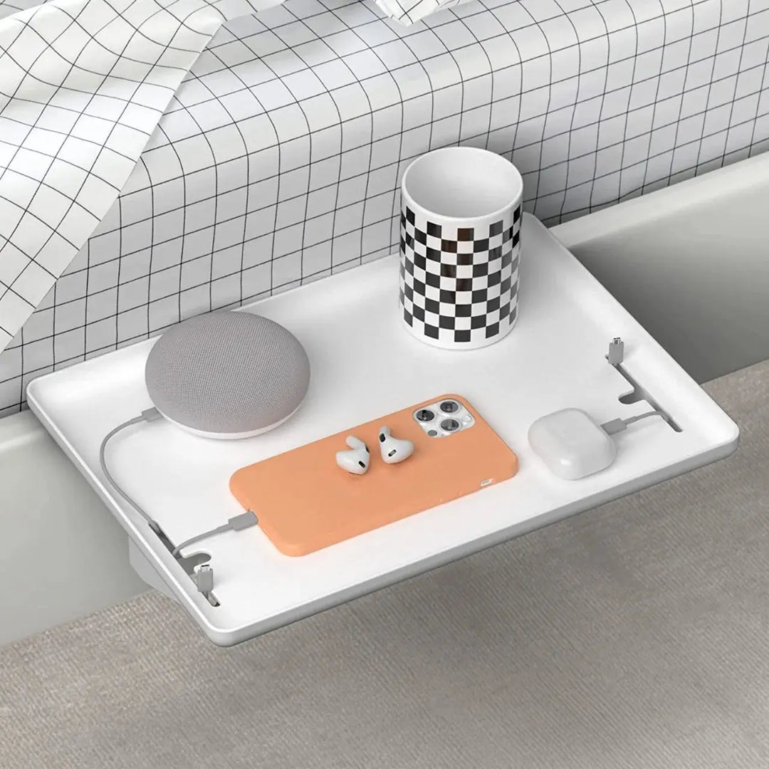 Clip On Bedside Shelf with T-Shaped Cable Catch for Bunk and Loft Beds | Floating Shelf Without Tools | Bedside Shelves