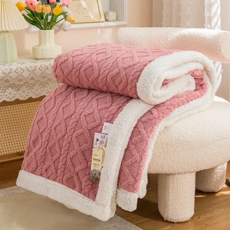 Textured Fleece Throw Blanket with Cosy Sherpa-Style Backing | Cosy Texture on Both Sides | Throw Blankets