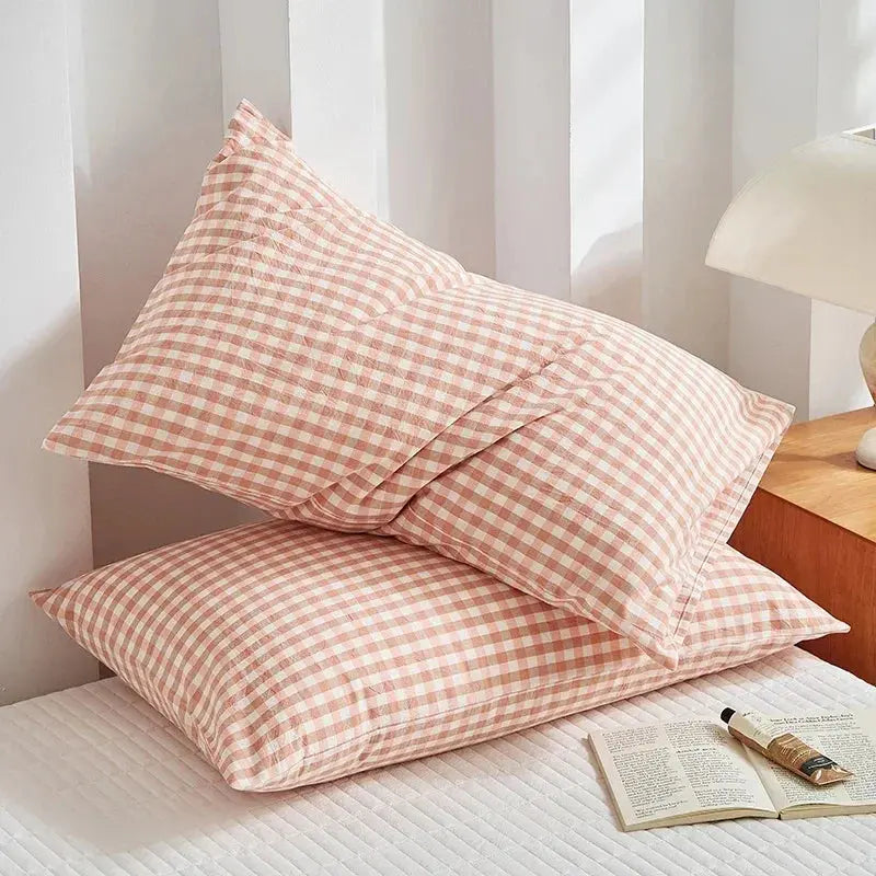 Plaid Pure Cotton Envelope Pillowcase Set, 48x74cm, 2 Pcs | Breathable Plaid Cotton Pair | Pillowcases