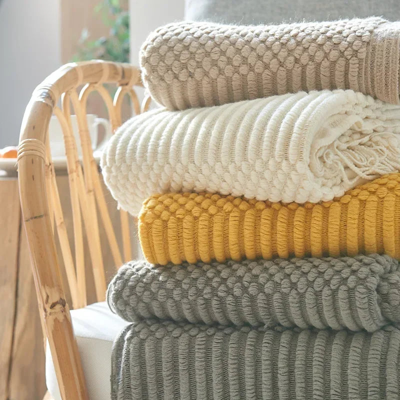 Nordic Style Thick Knitted Throw Blanket in Soft Synthetic Cashmere, Six Colours | Plush Nordic Knit for Chilly Evenings | Throw Blankets