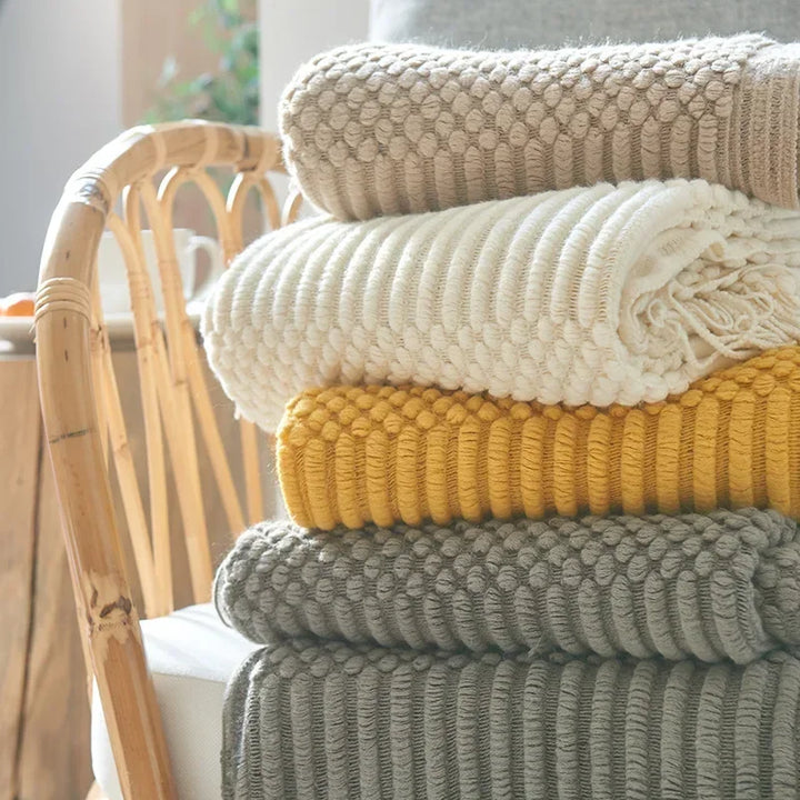 Nordic Style Thick Knitted Throw Blanket in Soft Synthetic Cashmere, Six Colours | Plush Nordic Knit for Chilly Evenings | Throw Blankets