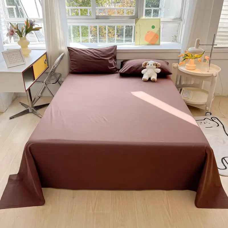 3-Piece Cotton Flat Sheet and Pillowcase Set in Soft Colours | Soft Cotton Layer for Your Bed | Bedding Sets