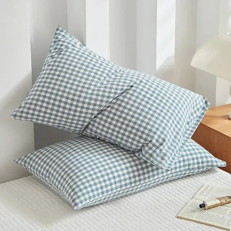Plaid Pure Cotton Envelope Pillowcase Set, 48x74cm, 2 Pcs | Breathable Plaid Cotton Pair | Pillowcases