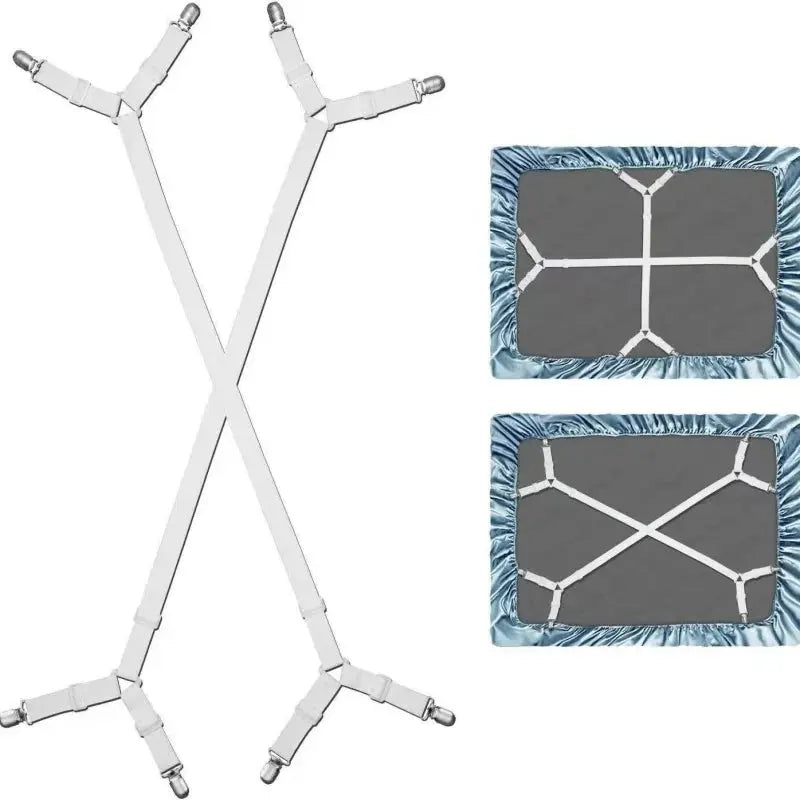 Adjustable Bed Sheet Fastener Straps with Elastic Crisscross and Metal Clips | Keeps Sheets Tight and Smooth | Bed Sheet Holders