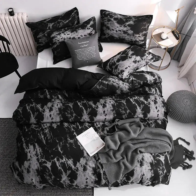 Modern Marble Print Duvet Cover Set 3 Piece in Brushed Microfiber | Bold Marble Look for the Bed | Bedding Sets